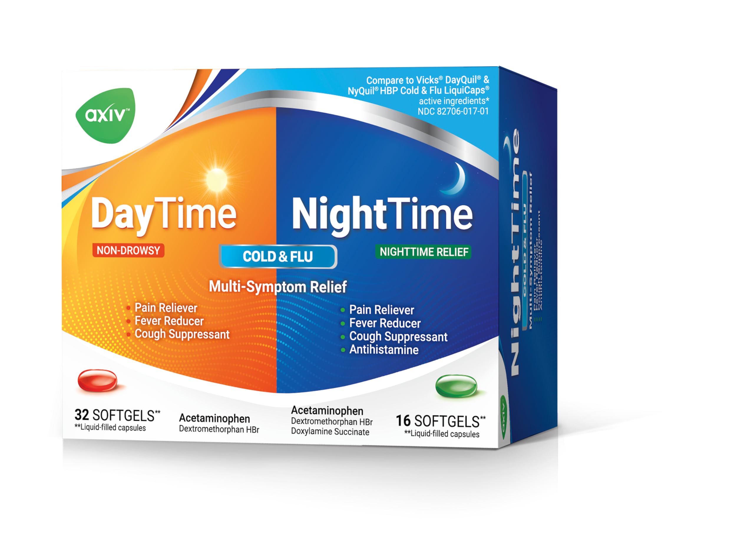 Amazon.com: AXIV Day & Night Cold & Flu Medicine Combo Pack Softgels ...
