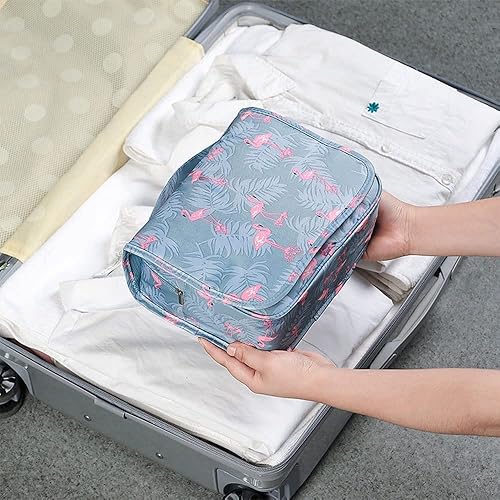 Miniatura 46 de Trawila Neceser colgante de viaje, bolsa de cosméticos, organizador de maquillaje para hombres y mujeres con gancho resistente, Flamenco azul