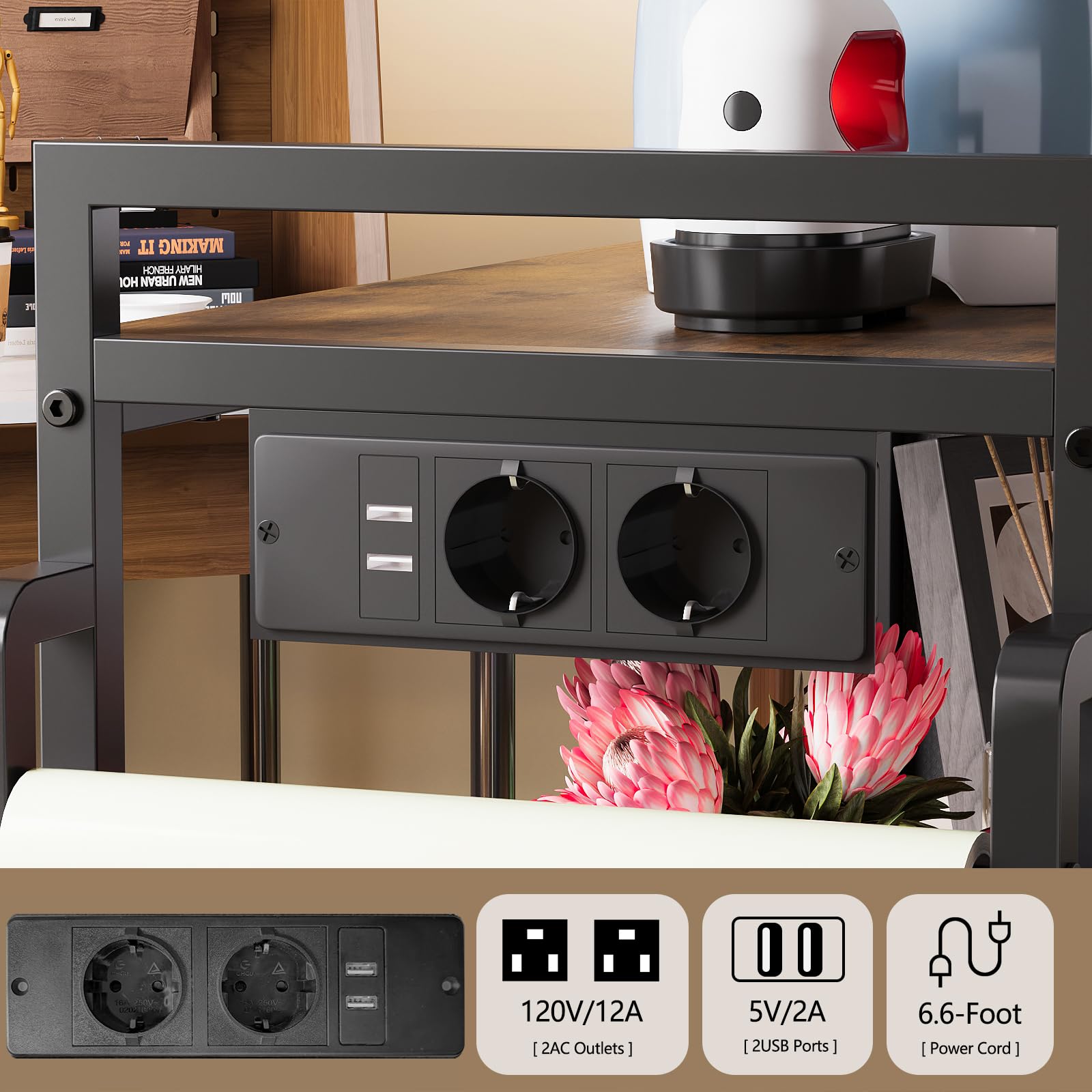 VEDECASA Grande organizer per bricolage, compatibile con macchine Cricut, cassetti in tessuto e porta rotolo in vinile, carrello mobile per la stanza del fai da te (marrone)