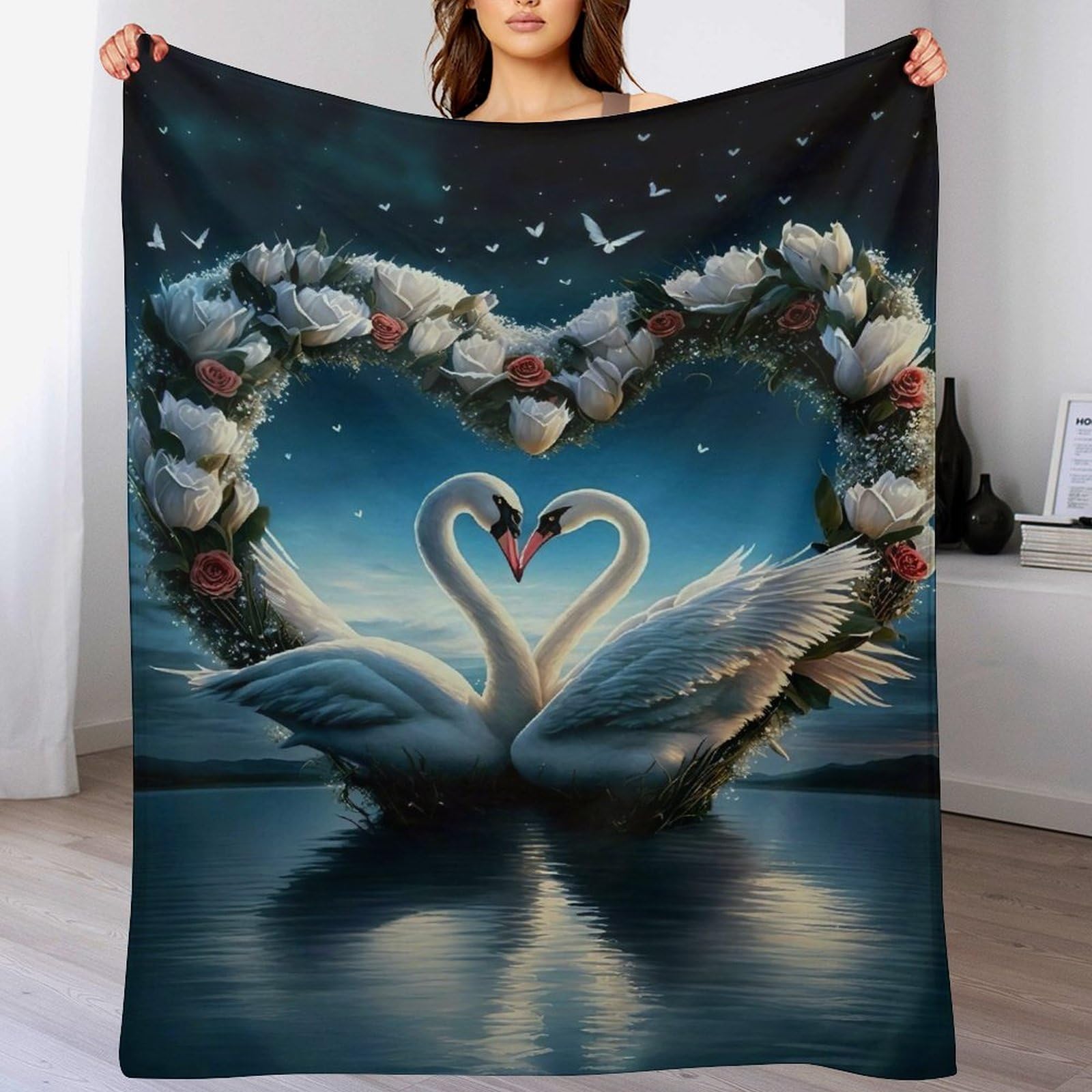 Couverture cygne impression 3D en flannel de polaire haut de gamme