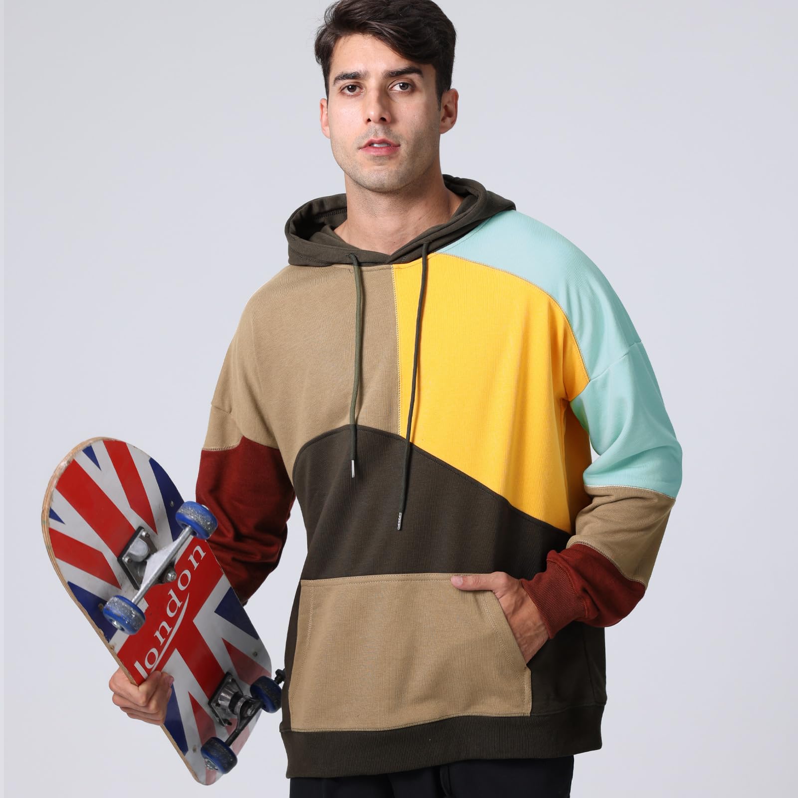 Felpa Uomo con Cappuccio Stampa di Lettere Hoodie Hip Hop a Maniche Lunghe Sweatshirt Pullover Uomo Autunno Inverno