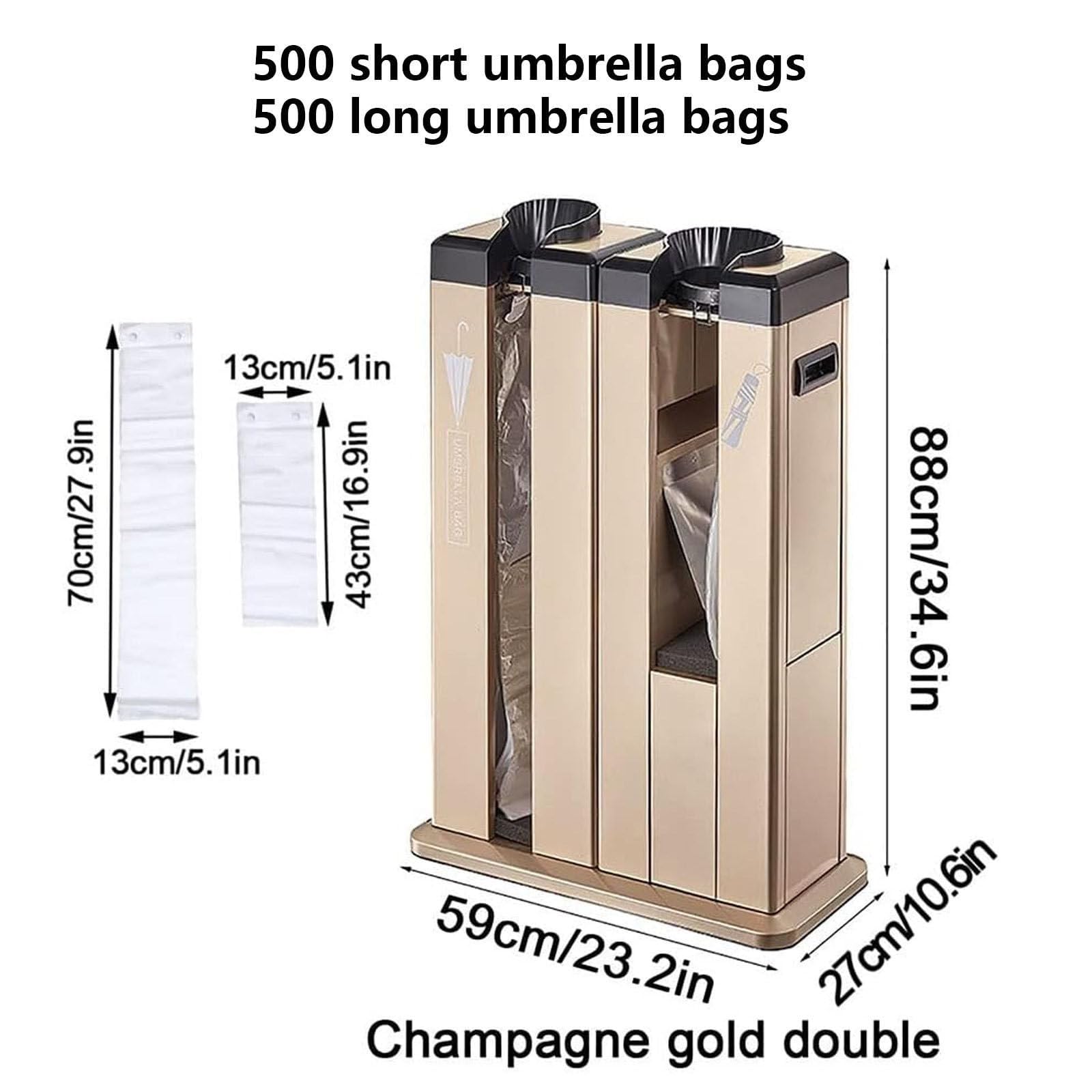 Avvolgitrice automatica per ombrelli bagnati con dispenser, include 1000 sacchetti, design portatile con ruote per una facile mobilità, ideale per ombrelli corti e lunghi