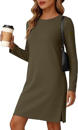FREEOAK Women's Long Sleeve Knee-Length Dress