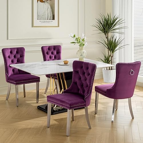 Miniatura 136 de SoarFlash Juego de 6 sillas de comedor de terciopelo, silla lateral de respaldo alto, silla lateral moderna tapizada de alta gama con capitoné y