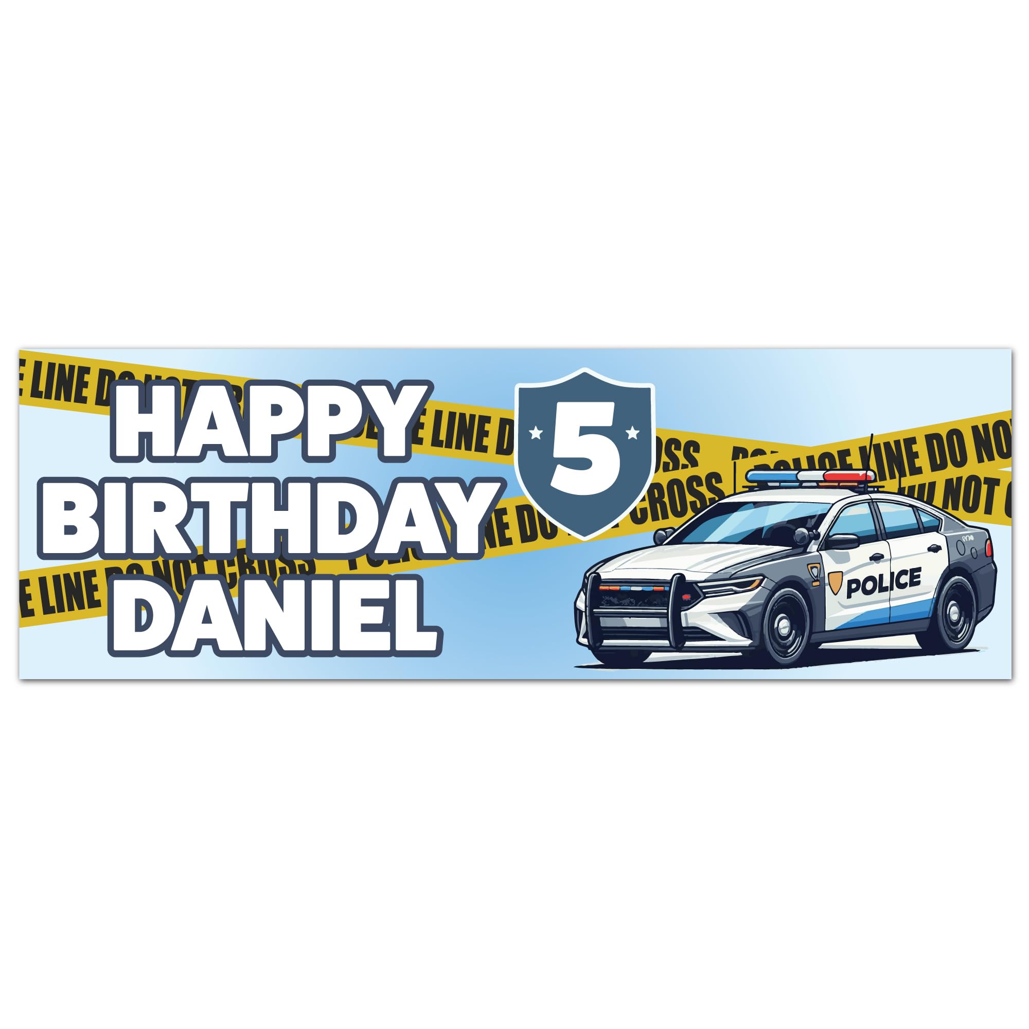 Police Birthday - Police Car and Tape Personalised Name Banner Wall Sticker (90cm Width x 30cm Height)