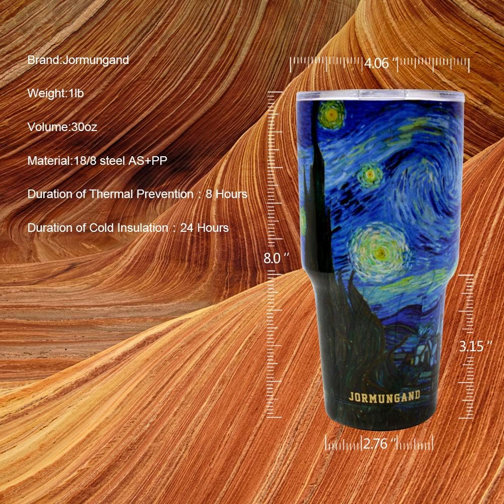 Jormungand 30 oz Tumbler Stainless Steel Vacuum Insulated Travel Mug with Leak Proof Lid Double Wall Coffee Cup Water Bottle for Cold Beverages 30oz Tumbler Starry Night - Image 6