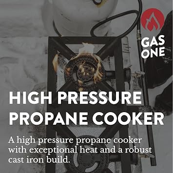 GasOne High Pressure Double Propane Burner - Outdoor Cooking with Heat Shield and Guard Propane Burner Head for Camping, Tailgating, Seafood Boil, Home Brewing - Patent Pending