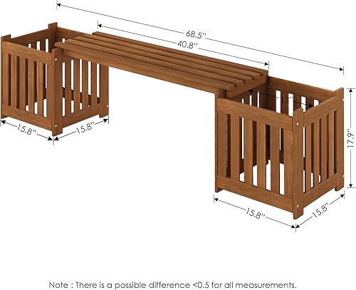 Miniatura 3 de Furinno FG19455 Tioman - Caja de flores para exteriores con banco (madera dura), color natural
