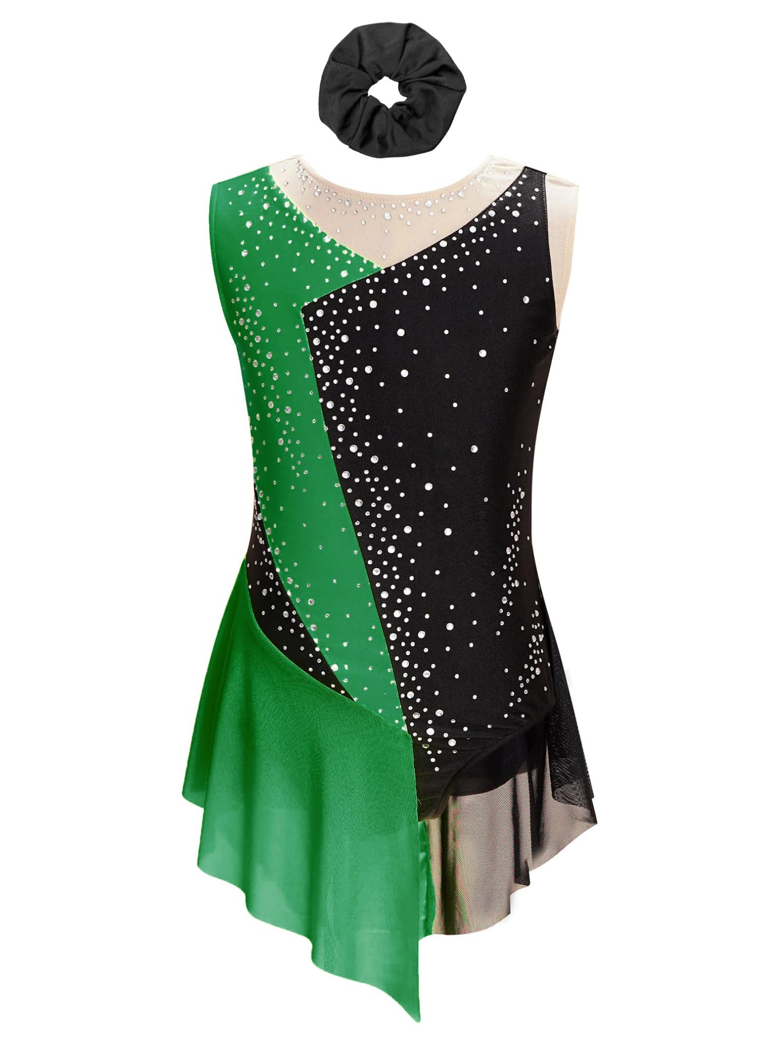 JEATHA Maillot De Danza Baile Brillantes Niñas Maillot Sin Manga con Malla Transparente Vestido De Patinaje Artístico Gimnasia Ropa De Bailarina — view 13