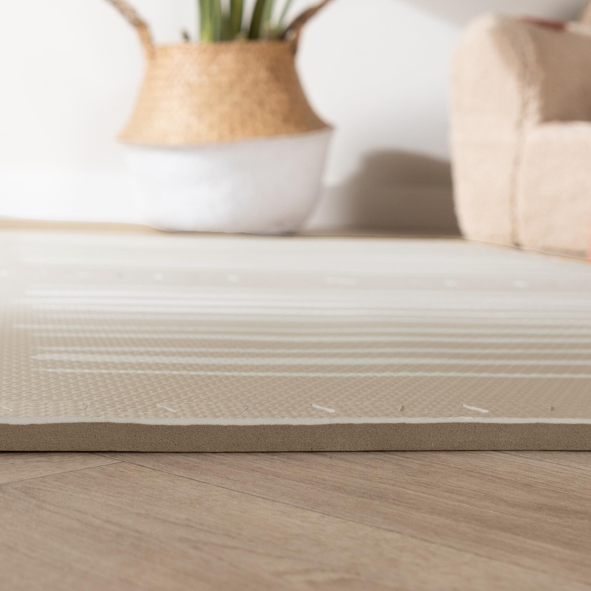 FRAAI | Home & Living Mata piankowa Puzzle - Alfie XL Stripes Szara/Beżowa - Pianka EVA - - Dywan