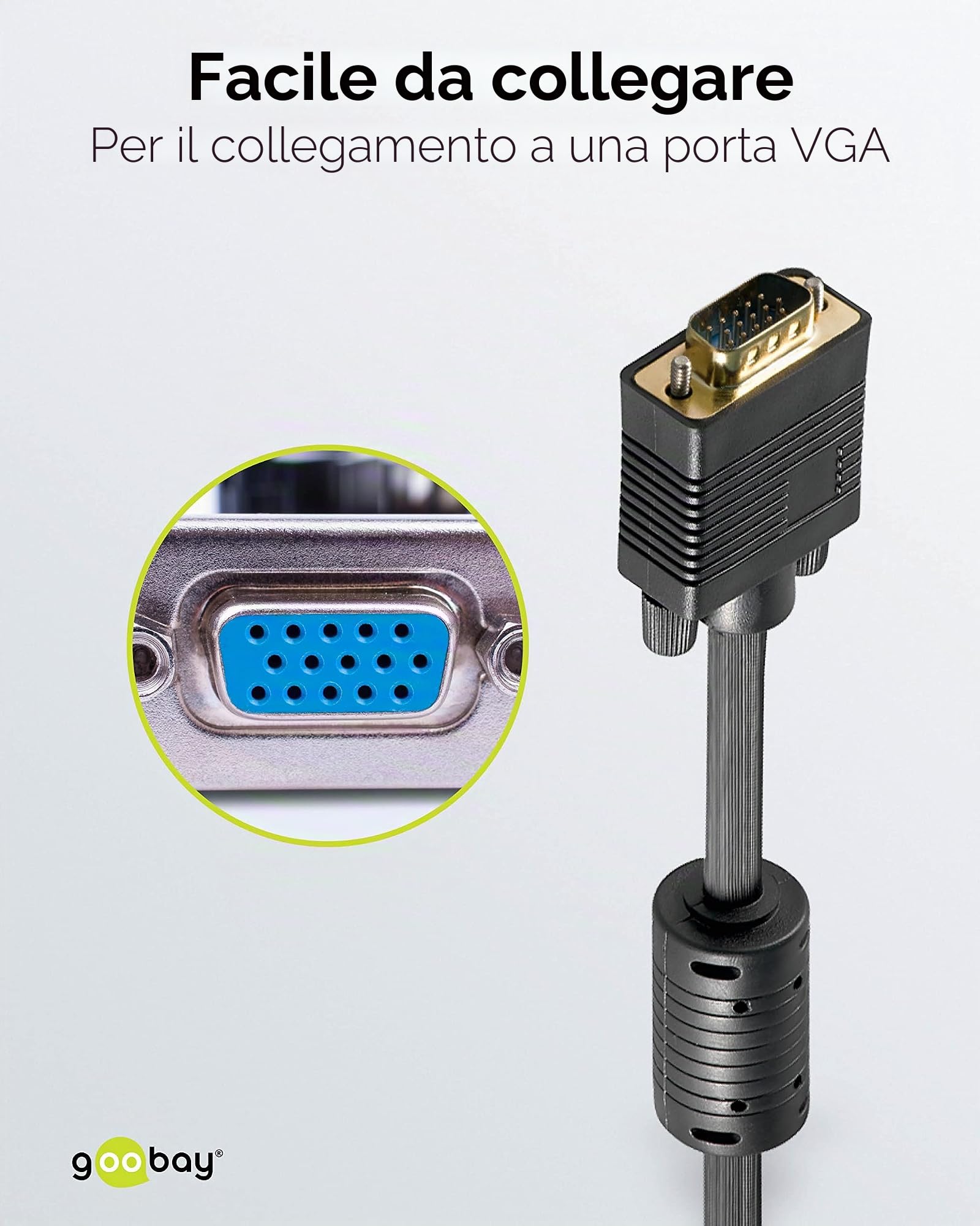 Goobay 68140 Cavo per Monitor SVGA Full HD, Dorato, Nero, 20 m Lunghezza del Cavo