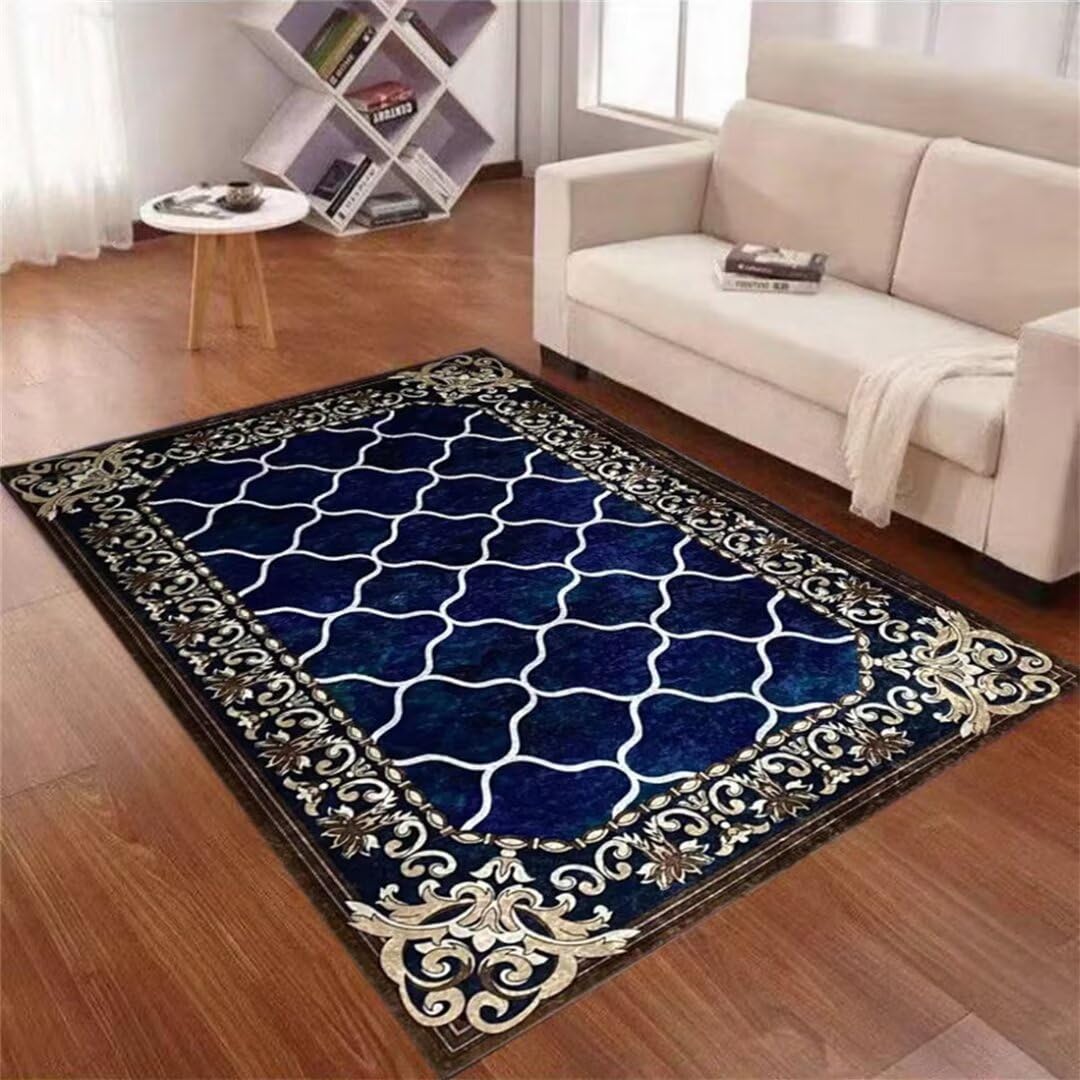 Tapis damier bleu de salon 180x250cm impression classique haute densité