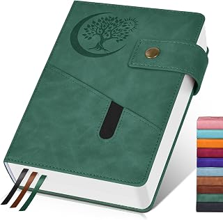 PAIBAS 365 Page A5 Leather Journal Notebook, Thick Lined Hardcover for Writing, Work, School, Travel Diary, College Ruled 5.9x8.4"