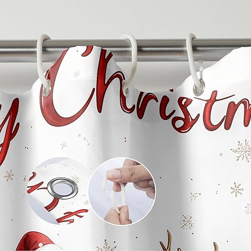 Miniatura 6 de Cortina de ducha con texto en inglés "Merry Christmas", con diseño de Papá Noel, trineo, reno, árbol de Navidad, copo de nieve, invierno,