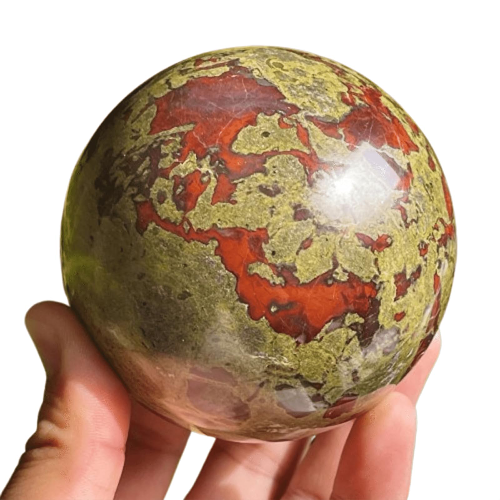 AUOQKQUT Polished Dragon Blood Stone Sphere,Green Gemstone Decorative Orbs, Quartz Crystal Ball Witchcraft Home Decor,65~70mm