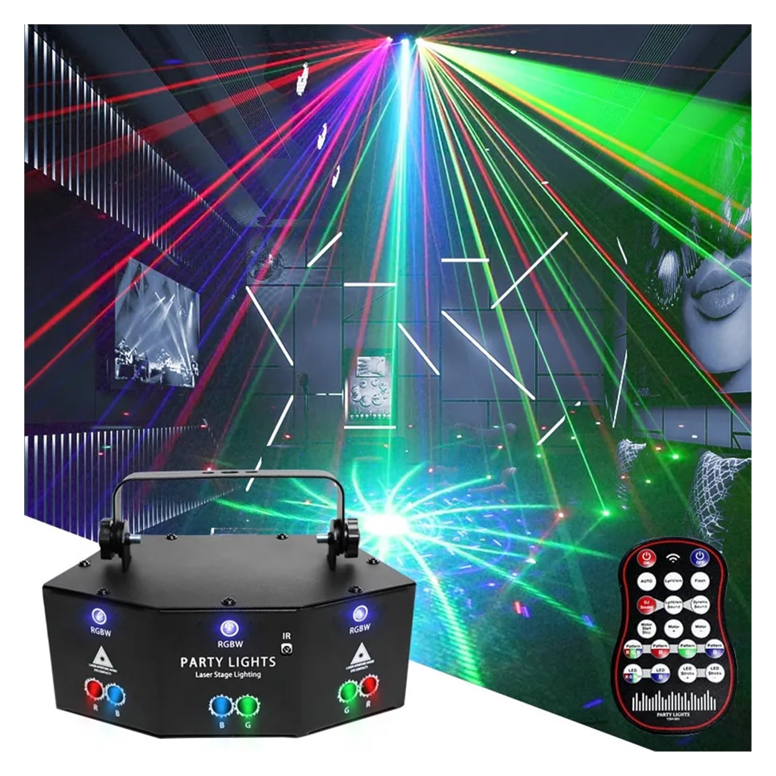 Luces para Fiestas, Proyector de 9 ojos RGB, luz for fiesta de Navidad, Control remoto, luces for discoteca, decoración, DJ, bola de discoteca de Halloween