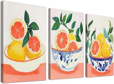 Set De 4 Tableaux Déco Cuisine Thème Fruits Vintage - Toile 12x12 Pouces - Neuf