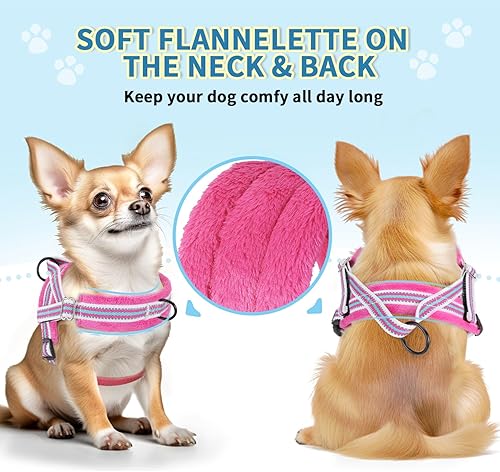 Miniatura 5 de Lukovee Juego de arnés y correa para perro, arnés acolchado suave para perros pequeños, chaleco reflectante ajustable para cuello y pecho, arnés