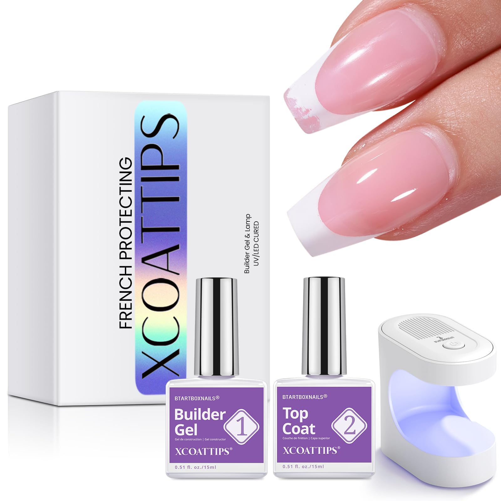 - Nail Tips Builder Gel - Long Lasting 15ml Builder Gel with Portable Nail Lamp for French XCOATTIPS, 30+Days French Protection Duo Nail Extension Tool for Nail Art
