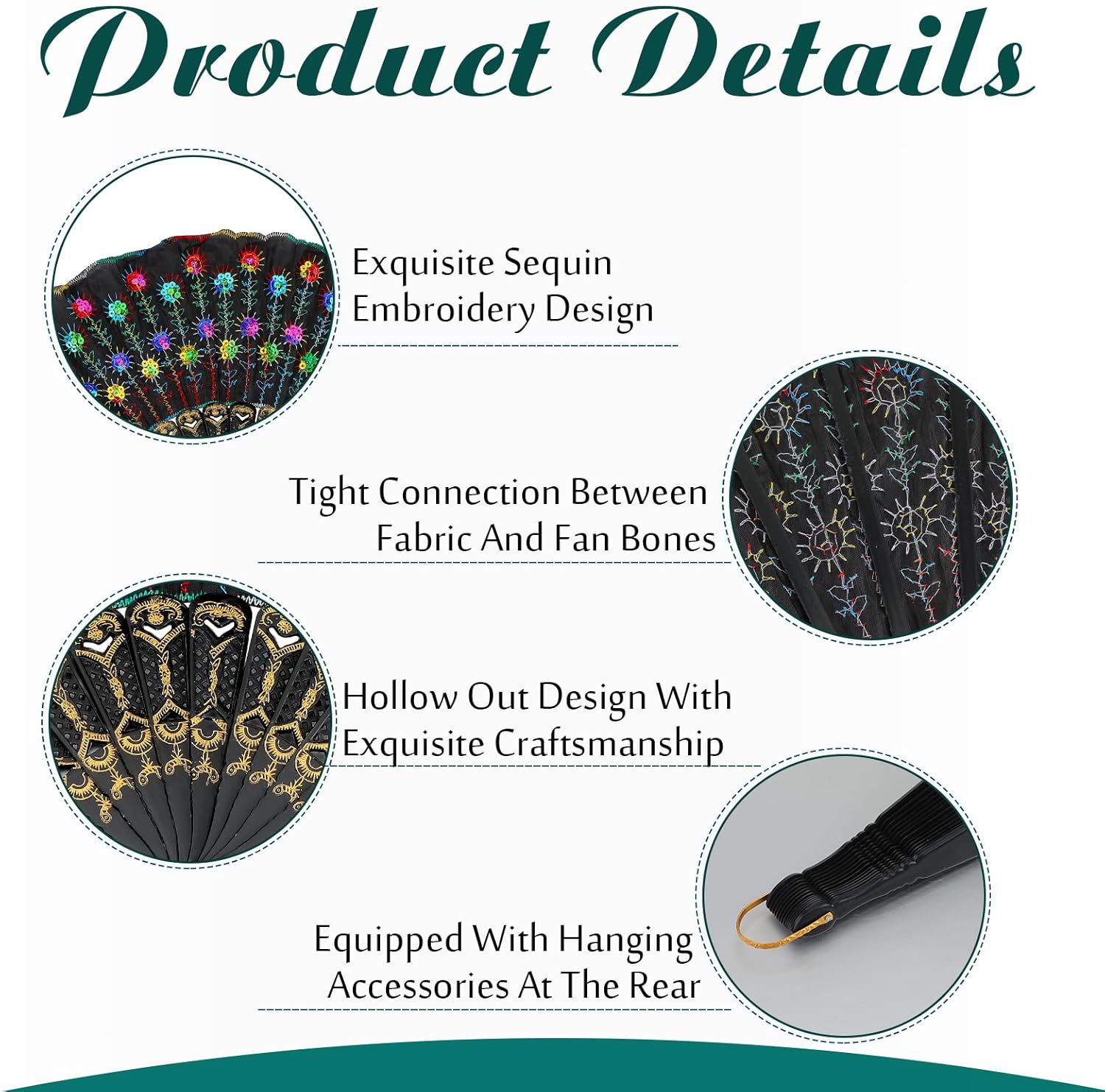 Geetery 50 Pcs Folding Hand Fan Bulk for Women Foldable Fan Chinese Decorative Handheld with Different Flower Patterns Fabric Clacking Fans for Line Dancing Wedding Church Party(Embroidery,Elegant)