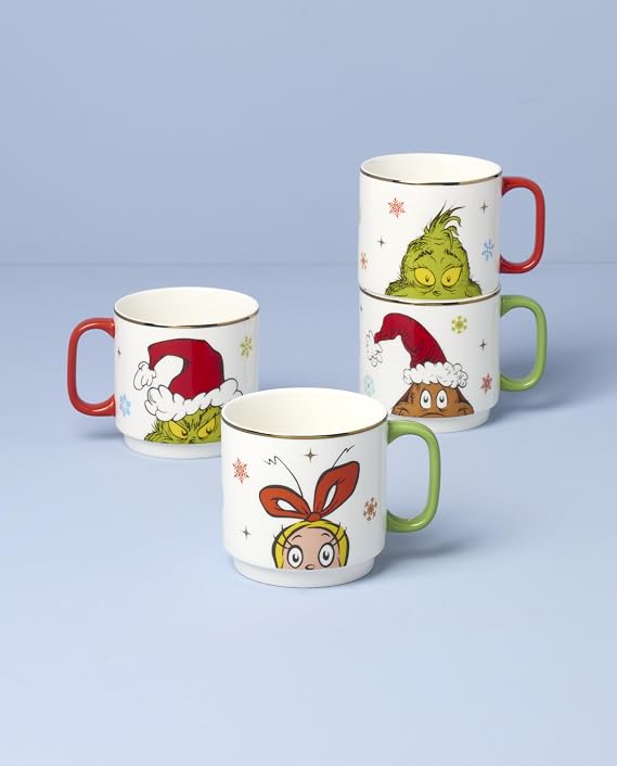 Lenox Merry Grinchmas Porcelain Stackable Christmas Mug Set for 4