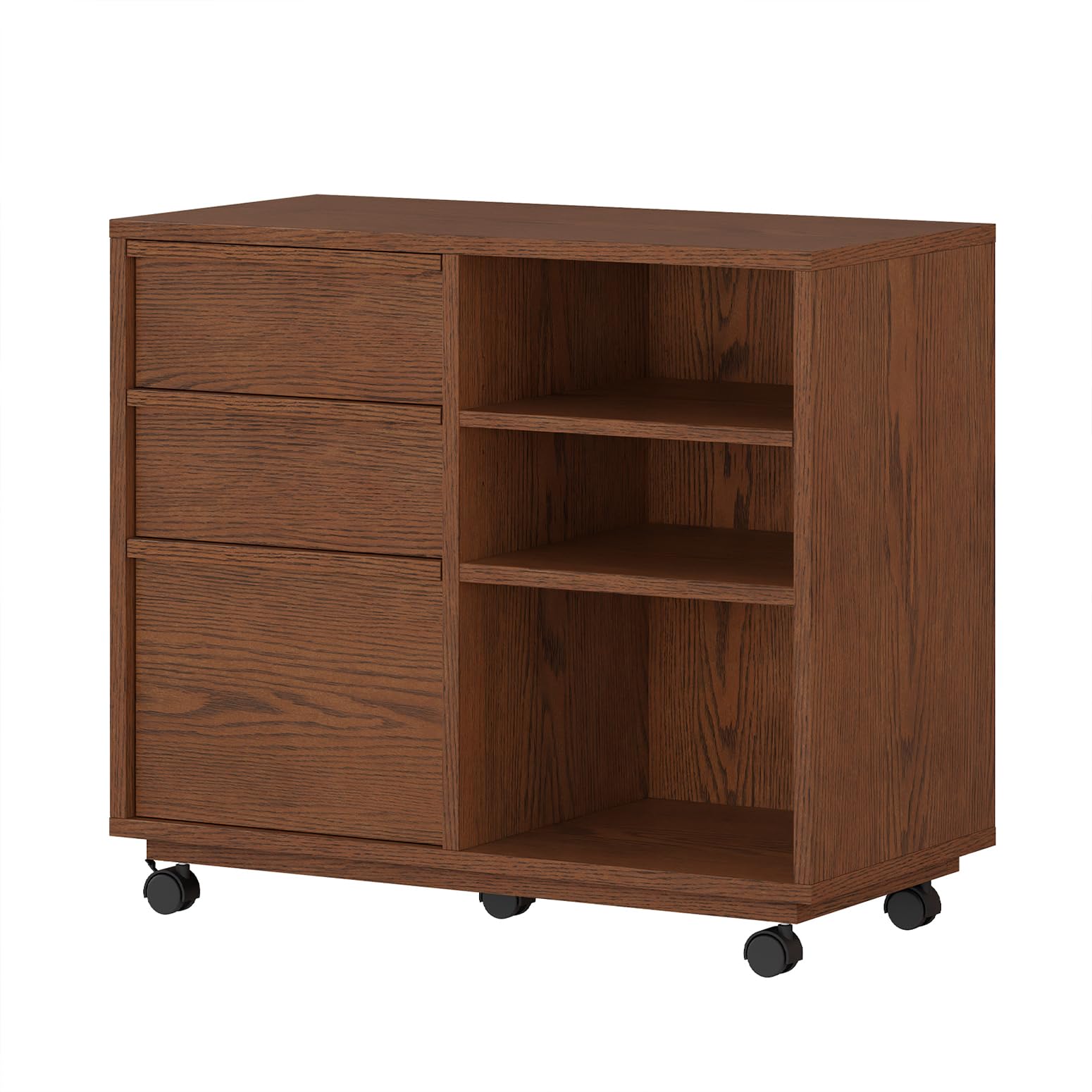AnywaysWood 3-Drawer Mobile File Cabinet, Wooden File cabinets Solid Wood Filing Cabinet with wheelsfor Home Office， Stand with Open Shelves. The Cabinet Features Adjustable Steel rods