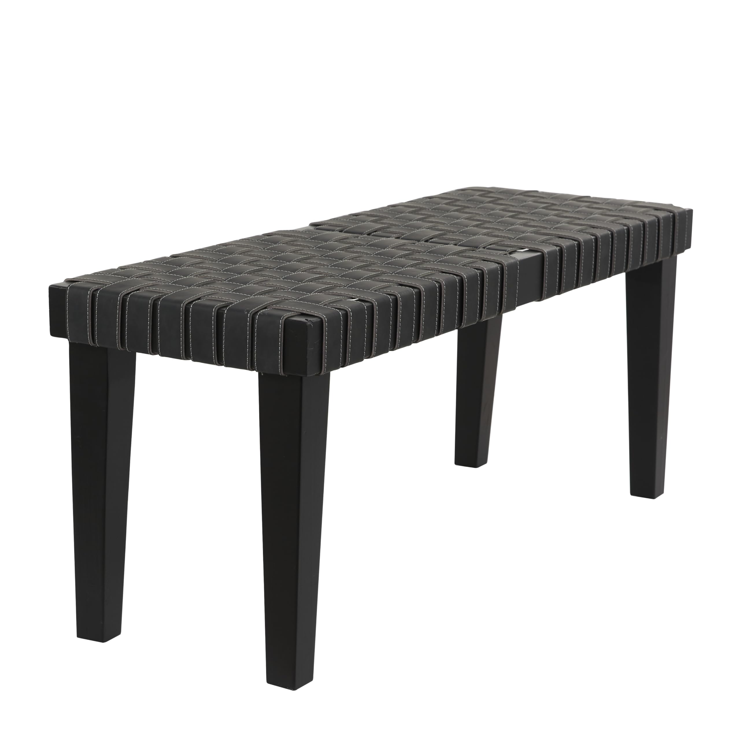 Deco 79 Wood Woven Bench, 44" x 16" x 20", Black