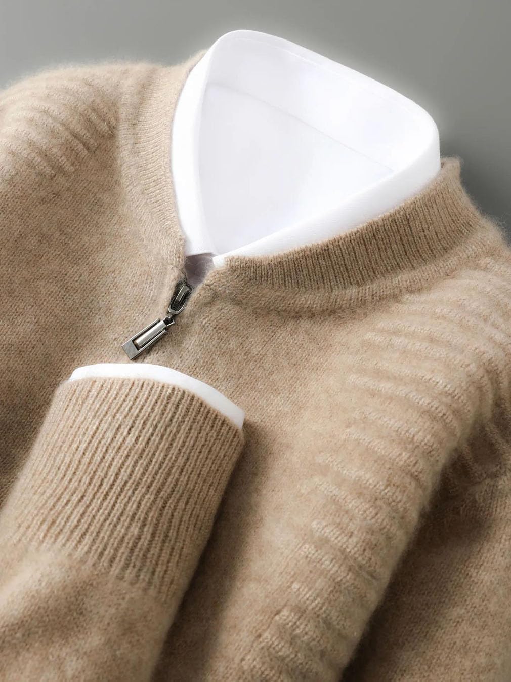 Men's Solid Thickened Zipper Cardigan Men's Loose Sweater Casual Business Knitted Cashmere Top