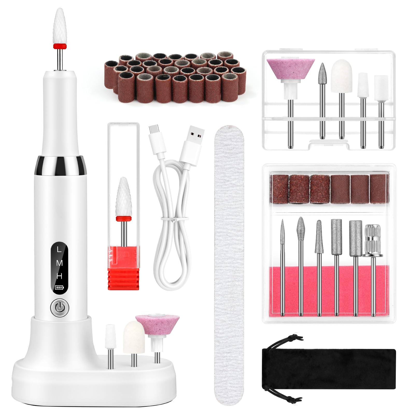 GlasFlength Electric Nail File Quiet Nail Drill, Portable Manicure Pedicure Set