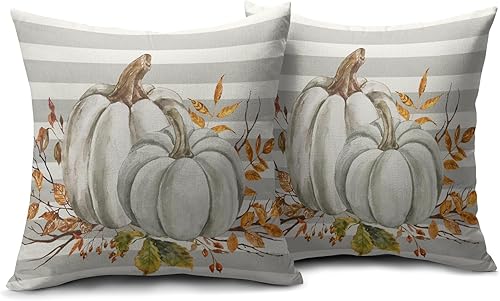 Miniatura 34 de Juego de 2 fundas de almohada de otoño de 18 x 18 pulgadas, diseño de calabaza, girasol, girasol, Acción de Gracias, decoración para exteriores