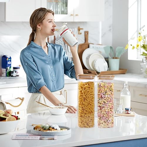 Miniatura 6 de Contenedores de almacenamiento de vidrio con tapas, juego de 3, tarros grandes de 74 onzas para despensa, barra de café, recipientes herméticos