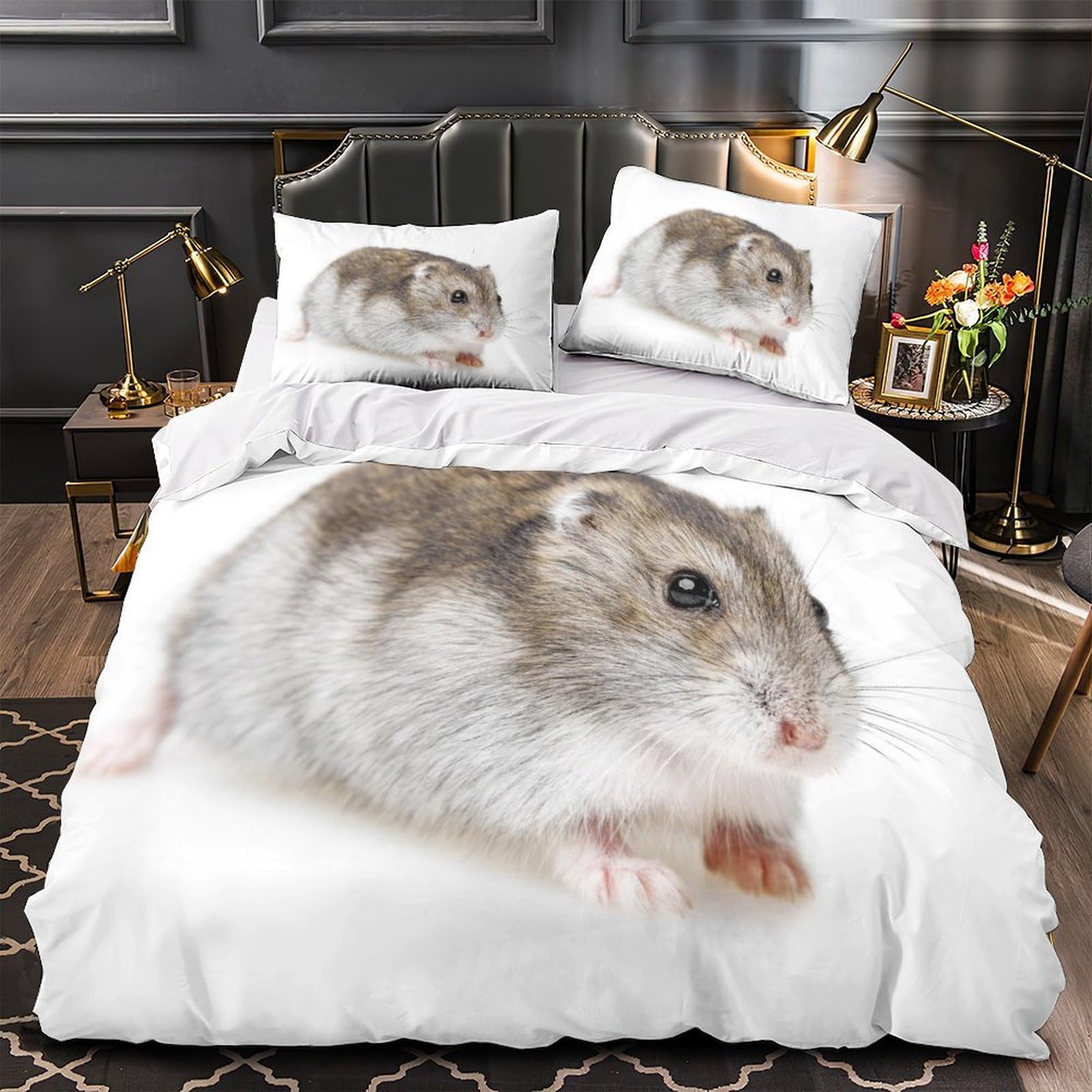 Parure de lit hamster 220x240 en microfibre pour les couples amoureux des animaux