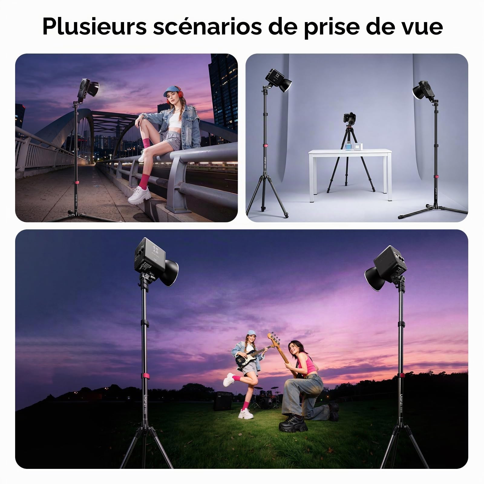 ULANZI TT43 II Pied d'éclairage Aluminium, trépied inversé Pliable léger 210cm avec tête basculante QR, Charge 6kg, Colonne Centrale Amovible comme Perche, pour Photo Studio, vidéo, Streaming