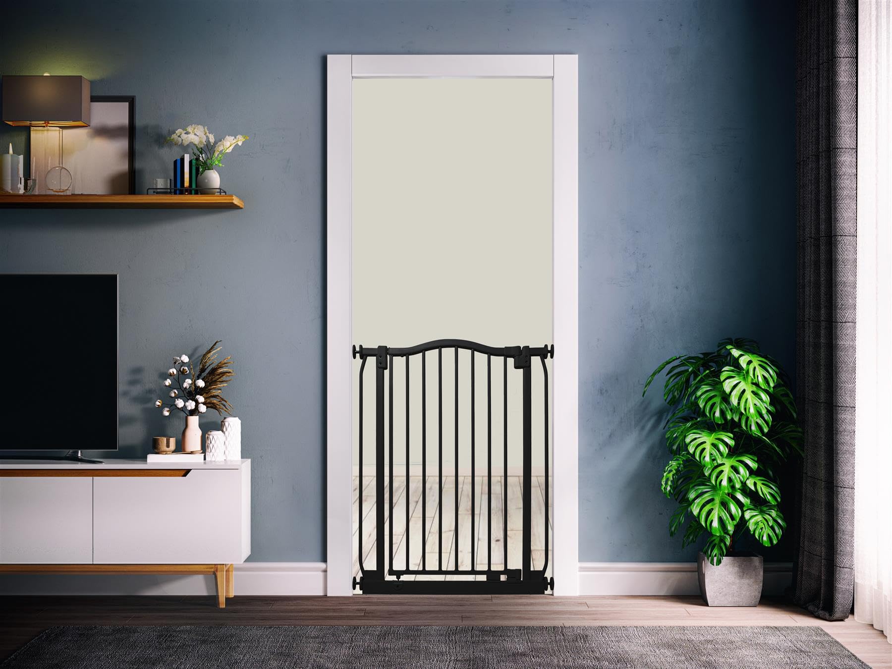 Safetots Extra Tall Curved Top Safety Gate, 116cm - 125cm, Matt Black, Extra Tall 100cm in Height, Pressure Fit Stair Gate, Baby Gate for Doors Hallways and Spaces, Safety Barrier, Easy Installation — view 2