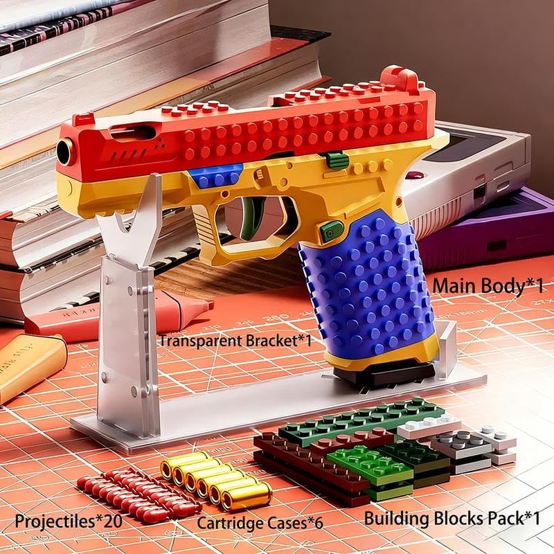 DIY Building Blocks Automatic Shell Ejecting Toy Gun Set，Blaster Fidget Gun with Display Stand。Compatible with Major Brands，Education Model Gifts for Christmas (2)