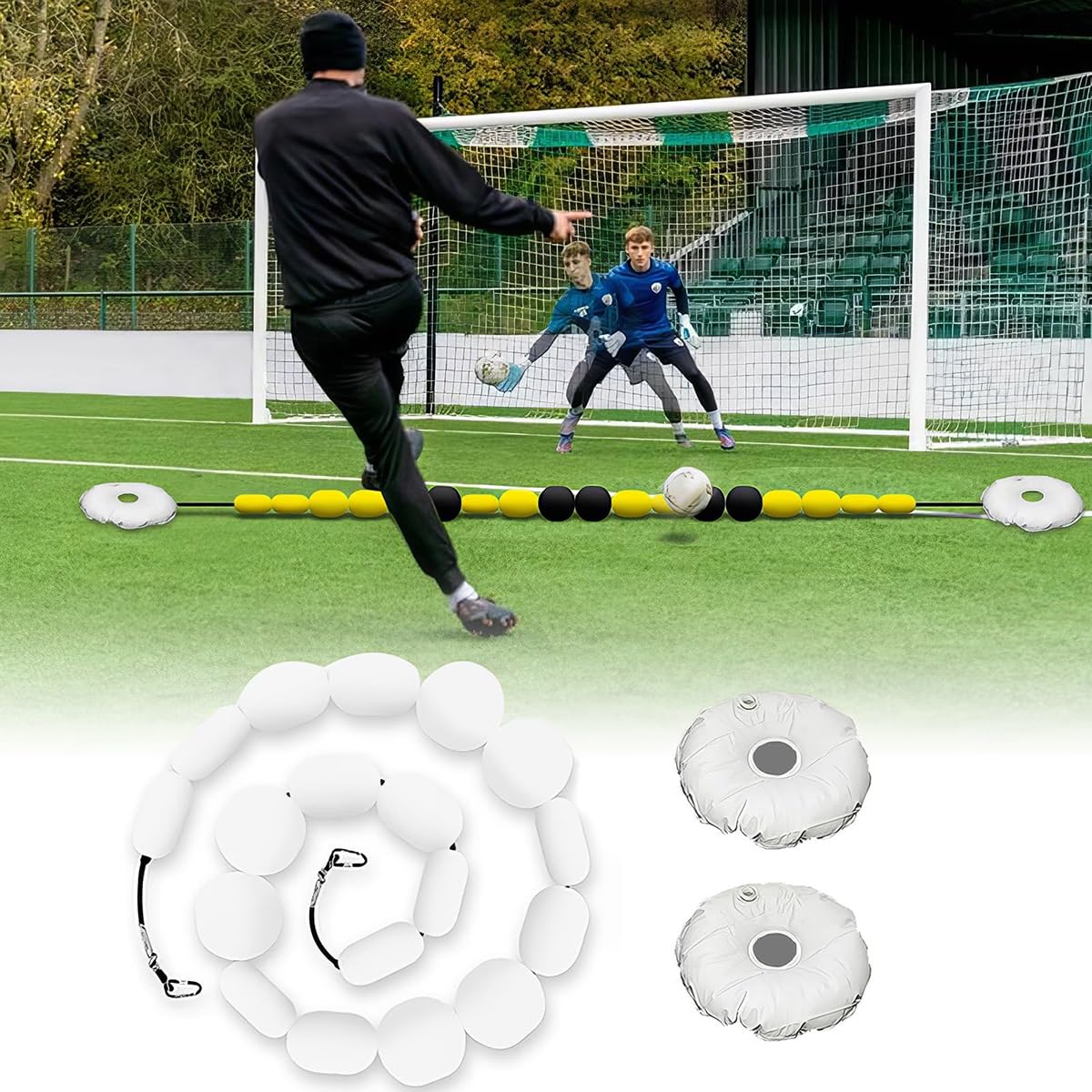 Équipement d'entraînement de gardien de but, équipement de déflexion de gardien de but de 2,5 m for l'entraînement de réflexe et d'agilité, déflecteur à ligne unique avec 2 sacs d'eau, équipement d'en