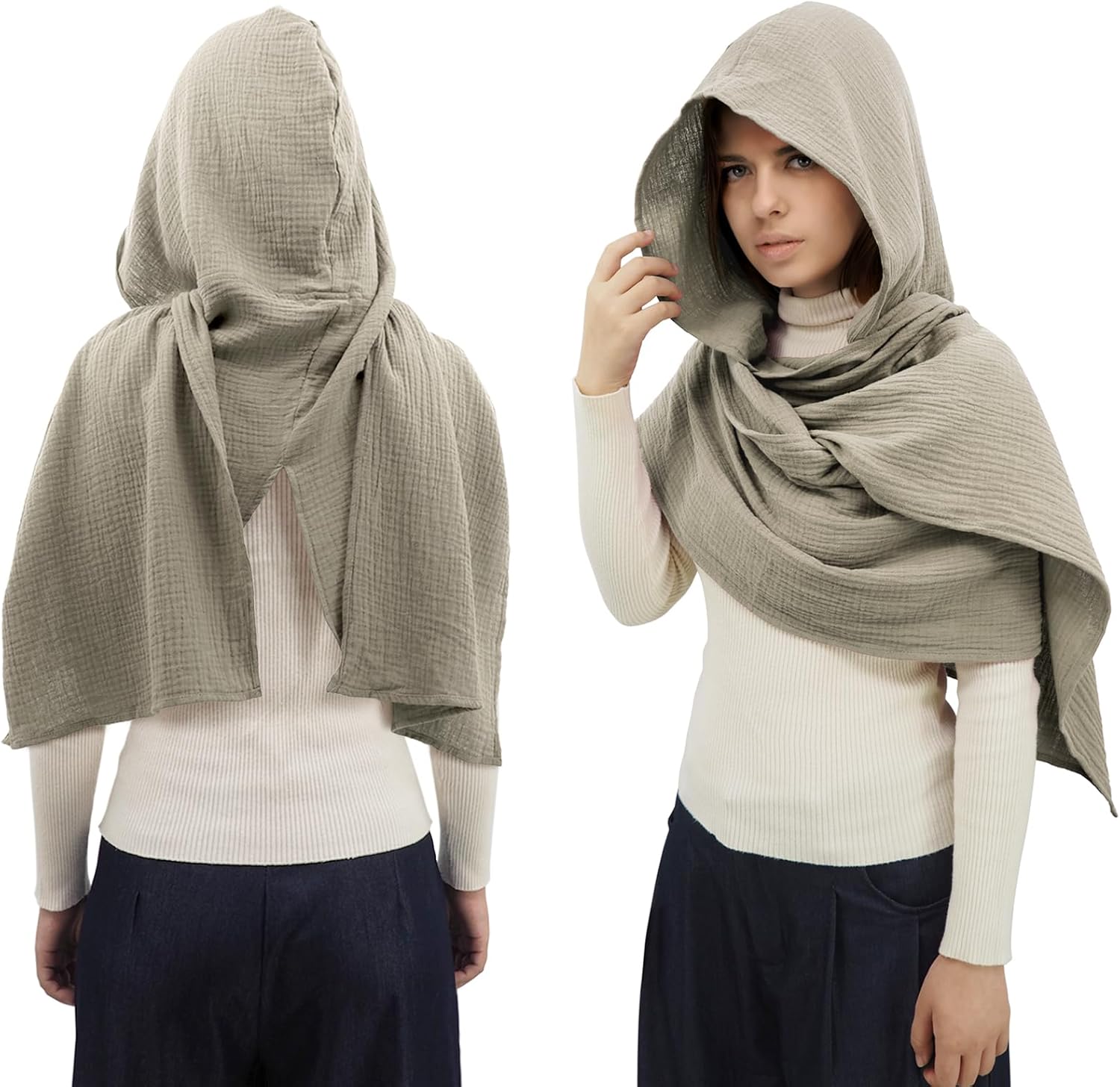 Women Men Fashion Shawl Scarf Cape | Multifunctional Hooded Cowl | Medieval Linen Cotton Cowl Hood |Vintage Goth Costume - Image 3