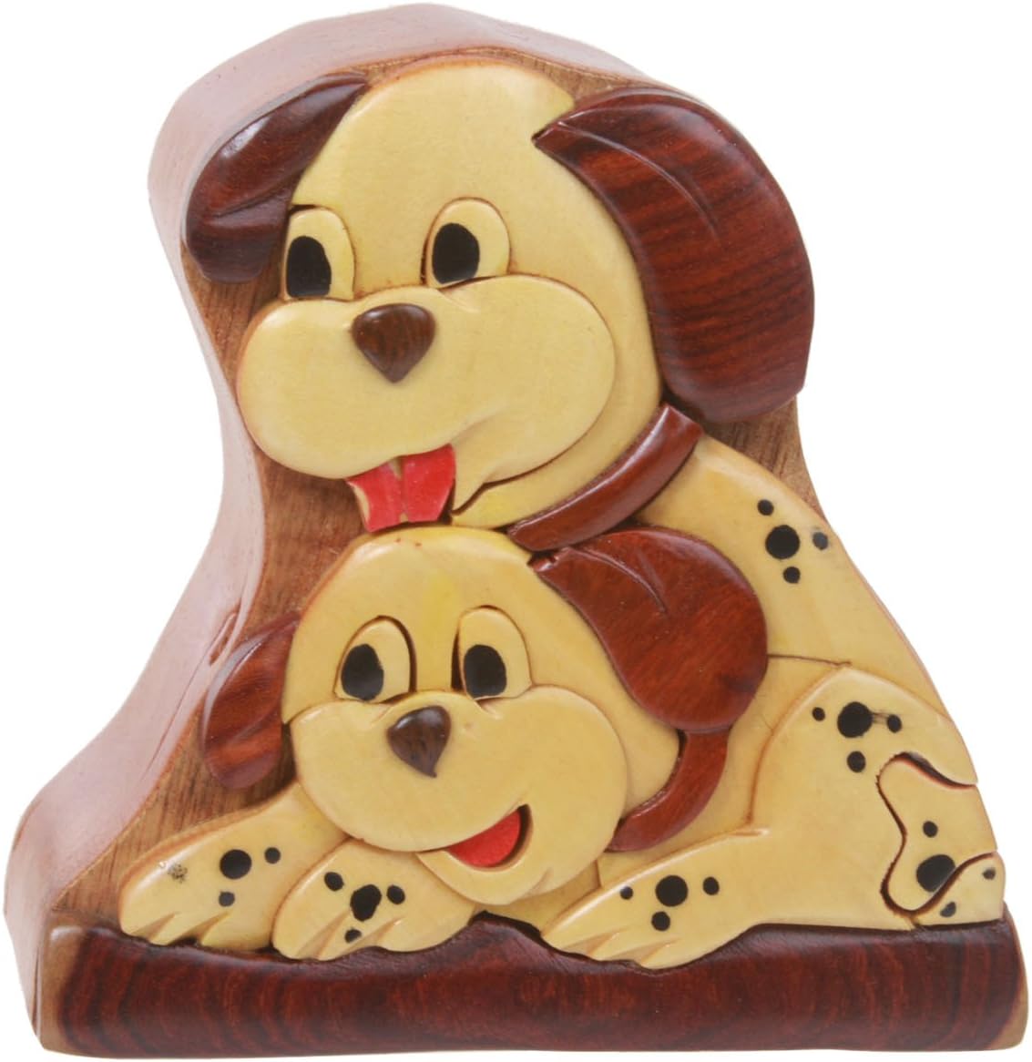 Handcrafted Wooden Dalmatian Shape Secret Jewelry Puzzle Box - Spotted Dog