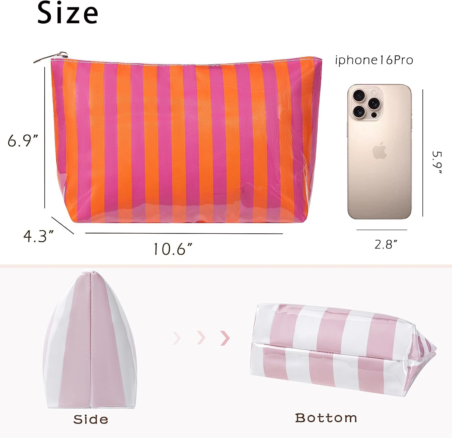 Large PVC Waterproof Striped Makeup Bag(11Orange Purple) image 2