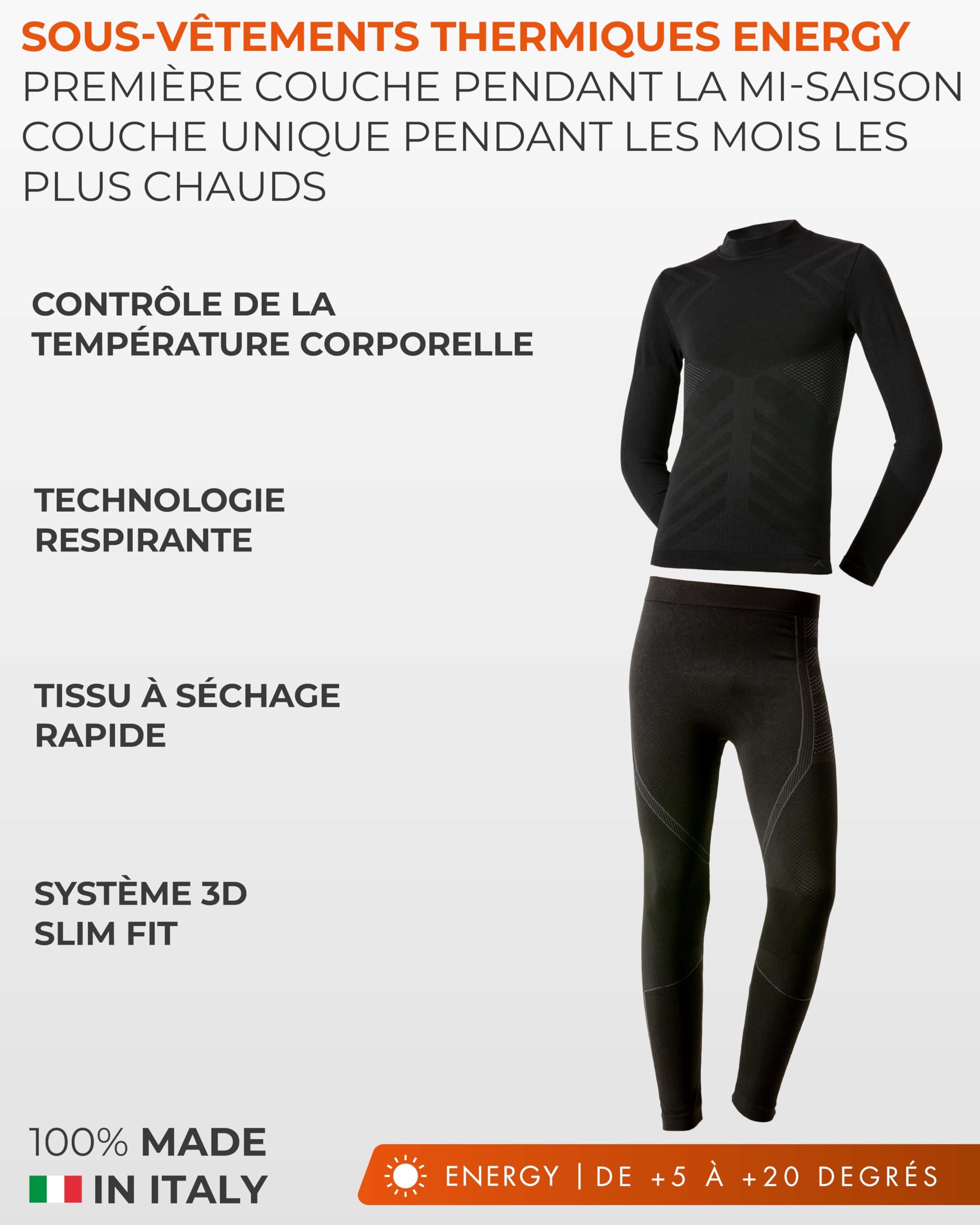 Risalti sous Vetement Thermique Enfant Energy – Ensemble Thermique Enfant, T-Shirt et Collant sans Coutures, sous Pull pour Ski, Foot, Vélo – Made in Italy