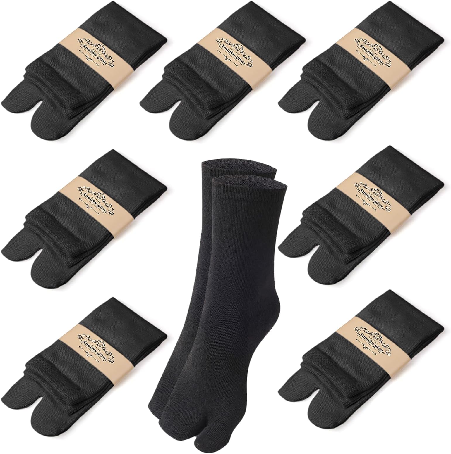 7 Pairs Flip Flop Socks Black Split Toe Socks Cotton Two Toe Socks for Women Men, Novelty Flip Flop Tabi Socks for Sandal Flip-flops, Ankle Two-toed Tabi Socks for Separate Toes, UK 4-6