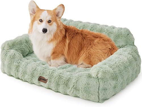 Miniatura 12 de Sofá pequeño para perros – Sofá cama ortopédico para gatos de interior, sofá de piel sintética esponjosa para perros con espuma de huevo de apoyo,