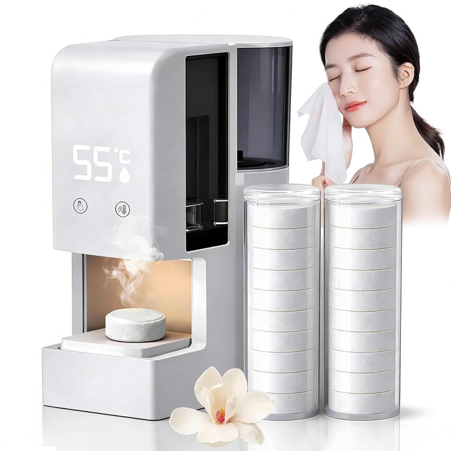 2026 New Hot Towel Warmer Dispenser, Automatic Hot Face Towel Heater with Voice Alerts - 5-10s Fast Heating Automatic Hot Towels Machine, 131°F Adjustable Temp, for Facials, Home & SPA (White)