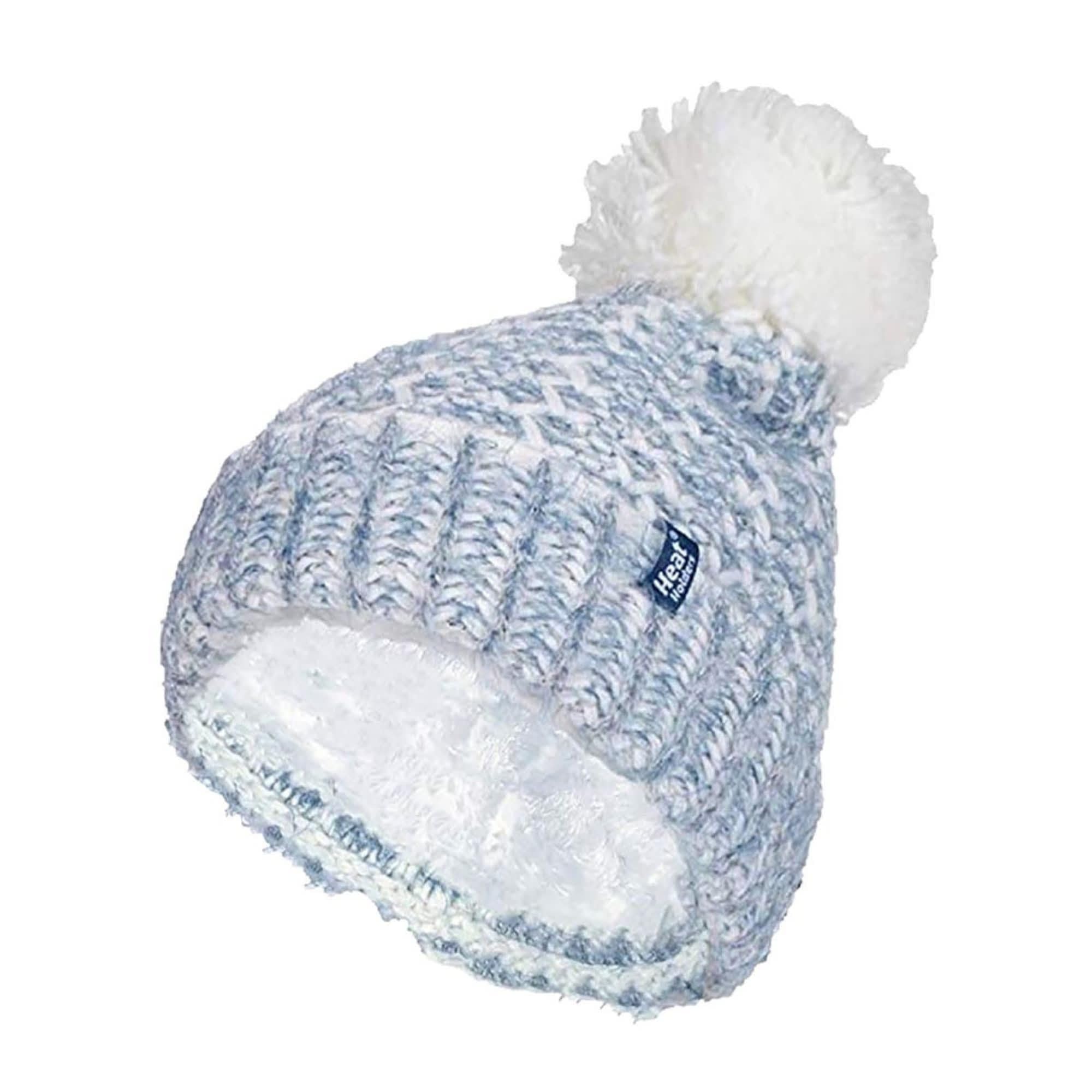 Heat Holders Womens Ladies Fleece Lined Cuffed Thermal Winter Bobble Hat with Pom Pom - Blue Nylon - One Size
