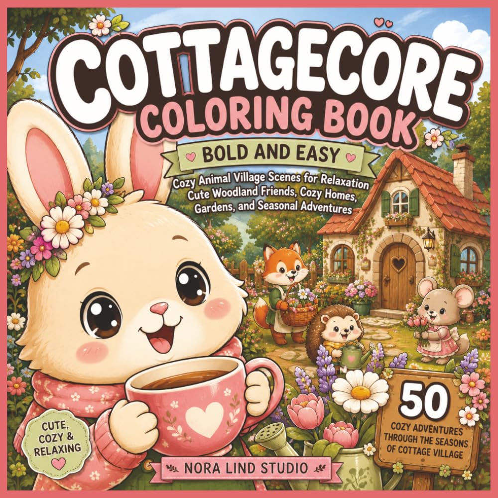 Life in a Cottage Village: Bold and Easy Cozy Cottagecore Coloring Book with Adorable Woodland Friends, Charming Cottages, and Peaceful Country Living (Cottagecore series)