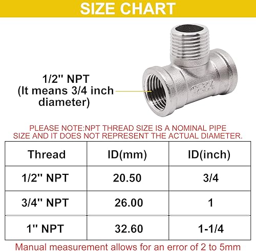 Miniatura 30 de 2 Uds 304 accesorios de tubería de acero inoxidable 1/2 "x 1/2" × 1/2 "NPT Macho Casting Tee Fitting 3 Way T Pipe Manguera para agua, aceite, aire