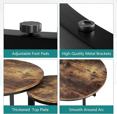 Miniatura 46 de Smuxee Juego de 2 mesas auxiliares anidadas, mesa auxiliar redonda de 23.6 pulgadas, parte superior de grano de madera con patas antideslizantes