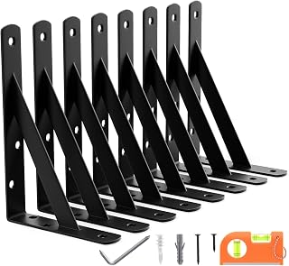 LEOPO 18cm Shelf Brackets & Supports, Large Wall Brackets for Garage Storage, Heavy Duty Shelf Supports Angle Brackets, 90 Degree Triangle L Brackets, Pack of 8