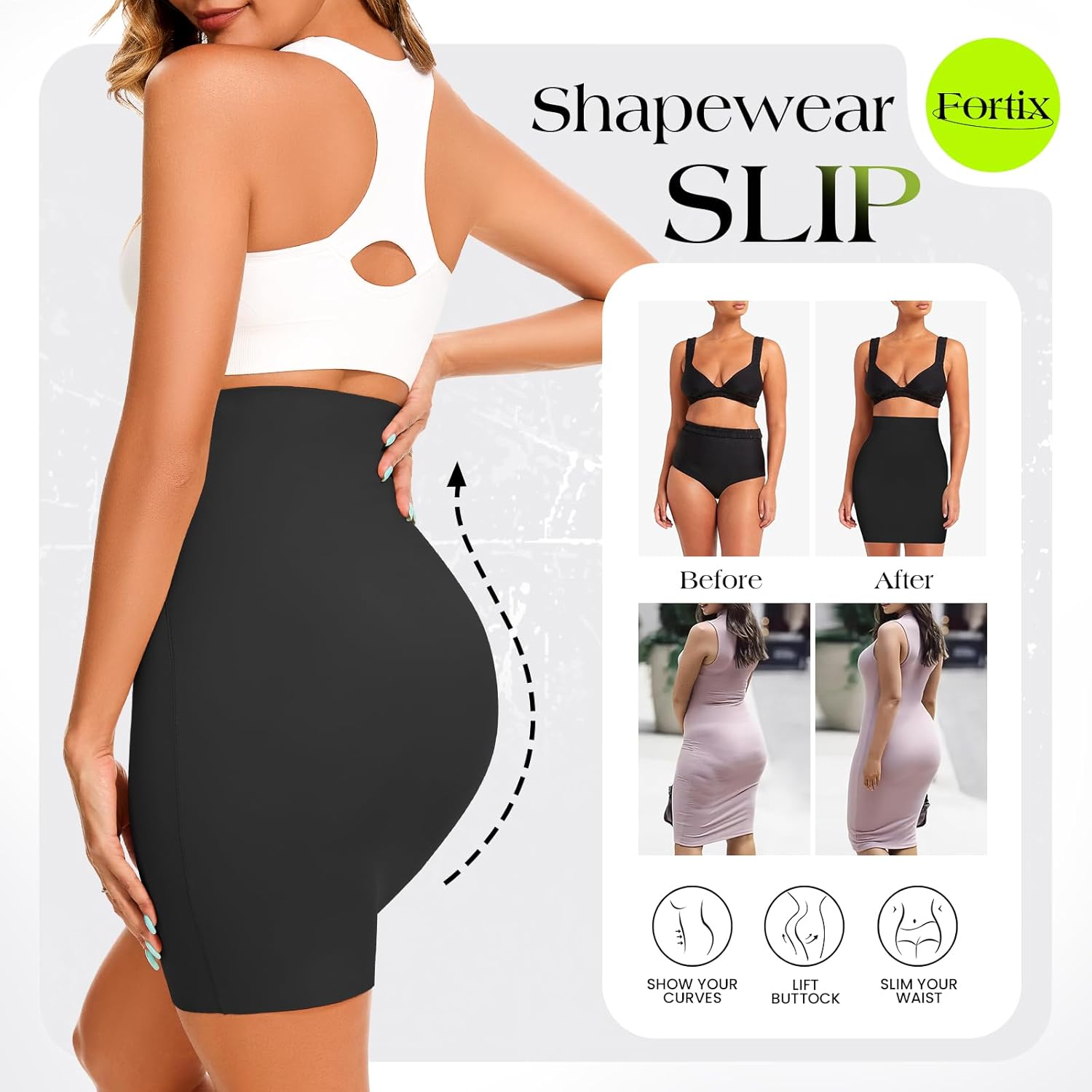 fortix Shapewear Dress Slip Bulit-in Briefs Half Slips Tummy Control Seamless Slimming Slip Body Shaper - Image 3