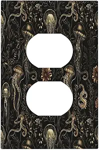 Decorative Outlet Covers Black Gold Jellyfish Squid Deep Sea Creatures 1 Gang Duplex Light Switch Cover Plate Unique Wall Plate Electrical Switch Plate Covers for Bedroom Home Decor
